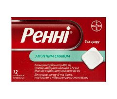 Ренні для полегшення печії та розладу травлення (24 таблетки) - зі смаком м'яти Ренні для полегшення печії та розладу травлення (24 таблетки) - зі смаком м'яти